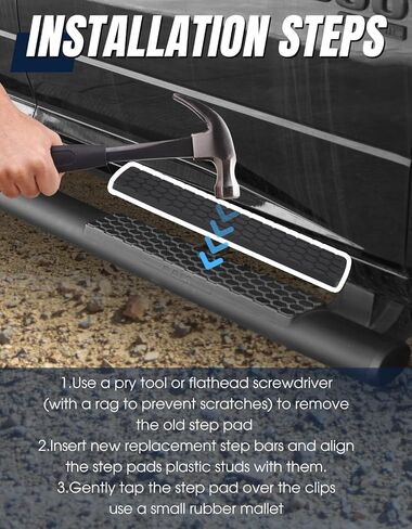 Running Board Step Pad Replacement for 2009–2018 Dodge RAM 1500, 2500, 3500, 4500, 5500 Crew Cab -Slip-Proof Bar Pads & Plastic Covers – Fits OEM Oval Nerf Bars Side Step Replacement Kit in Kuwait