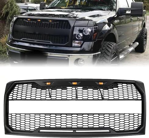 Bewild المصد الأمامي مصبغة هود شواء مع أضواء LED يصلح ل 2009-2014 فورد F150 F-150 بيك اب تعديل شبكة أمامية مصبغة الجمعية in Kuwait