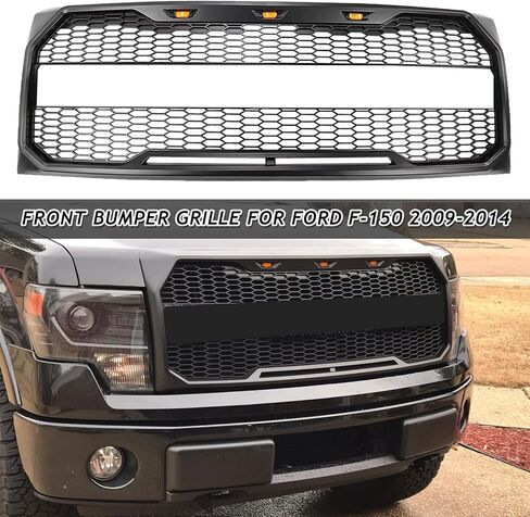 Bewild المصد الأمامي مصبغة هود شواء مع أضواء LED يصلح ل 2009-2014 فورد F150 F-150 بيك اب تعديل شبكة أمامية مصبغة الجمعية in Kuwait