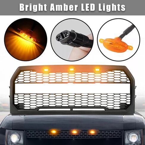 Bewild المصد الأمامي مصبغة هود شواء مع أضواء LED يصلح ل 2009-2014 فورد F150 F-150 بيك اب تعديل شبكة أمامية مصبغة الجمعية in Kuwait
