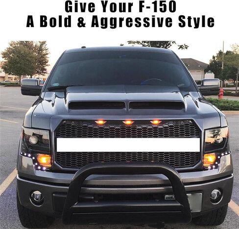 Bewild المصد الأمامي مصبغة هود شواء مع أضواء LED يصلح ل 2009-2014 فورد F150 F-150 بيك اب تعديل شبكة أمامية مصبغة الجمعية in Kuwait