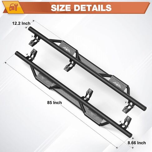 Running Boards Fits for Jeep Wrangler JL Unlimited 4-Door 2019-2025, Heavy-Duty Carbon Steel Side Steps 2PCS, Non-Slip Dual Raised Pads, E-Coating & Powder-Coated Finish, Easy No-Drill Install in Saudi Arabia