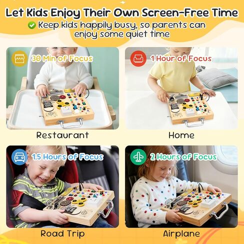 Wooden Montessori Busy Board with 17 LED Lights for Toddlers | Sensory Activity Board with Music Boxes & Locks, Travel Educational Toy, Birthday Gift for Boys & Girls in Saudi Arabia