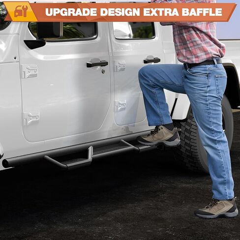 Running Boards Fits for Jeep Wrangler JL Unlimited 4-Door 2019-2025, Heavy-Duty Carbon Steel Side Steps 2PCS, Non-Slip Dual Raised Pads, E-Coating & Powder-Coated Finish, Easy No-Drill Install in Saudi Arabia