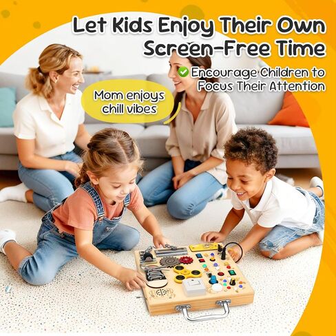 Wooden Montessori Busy Board with 17 LED Lights for Toddlers | Sensory Activity Board with Music Boxes & Locks, Travel Educational Toy, Birthday Gift for Boys & Girls in Saudi Arabia