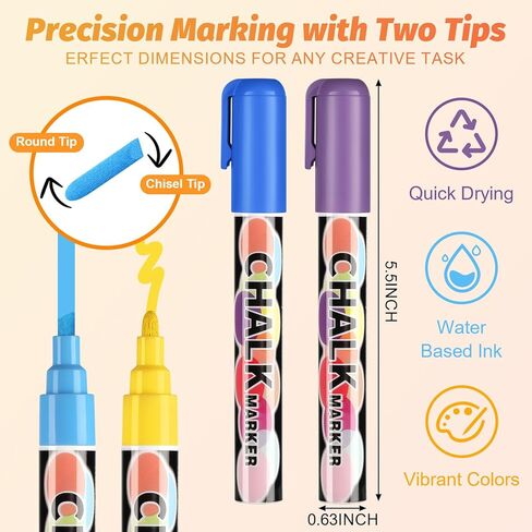 46 Colors Liquid Chalk Markers for Blackboards,Christmas Pen Liquid Chalk Pens, Dry Erase Christmas Pen for Chalkboards Windows Car Glass 6mm Reversible Tip Washable Wet Erase Neon Marker for School in Saudi Arabia