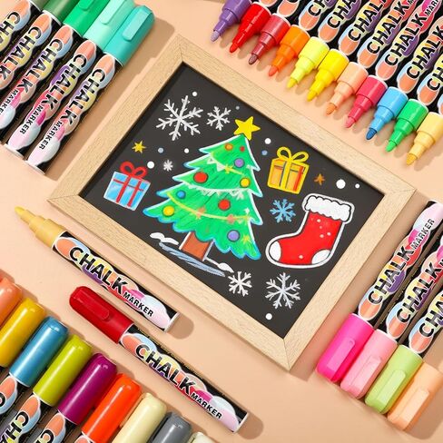46 Colors Liquid Chalk Markers for Blackboards,Christmas Pen Liquid Chalk Pens, Dry Erase Christmas Pen for Chalkboards Windows Car Glass 6mm Reversible Tip Washable Wet Erase Neon Marker for School in Saudi Arabia