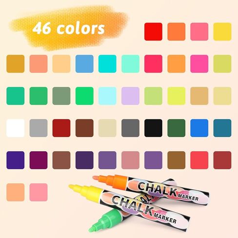 46 Colors Liquid Chalk Markers for Blackboards,Christmas Pen Liquid Chalk Pens, Dry Erase Christmas Pen for Chalkboards Windows Car Glass 6mm Reversible Tip Washable Wet Erase Neon Marker for School in Saudi Arabia