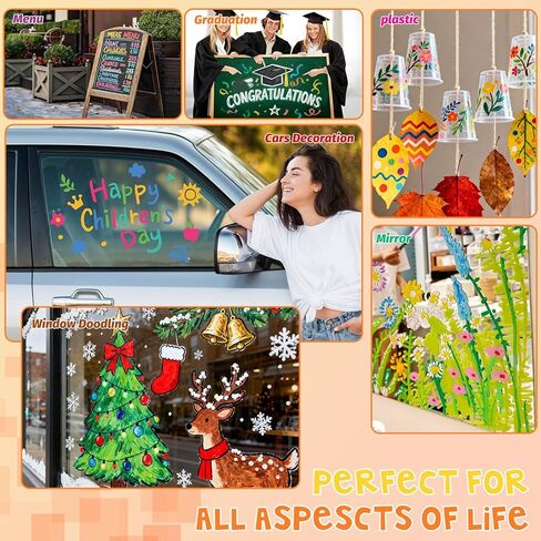 46 Colors Liquid Chalk Markers for Blackboards,Christmas Pen Liquid Chalk Pens, Dry Erase Christmas Pen for Chalkboards Windows Car Glass 6mm Reversible Tip Washable Wet Erase Neon Marker for School in Saudi Arabia