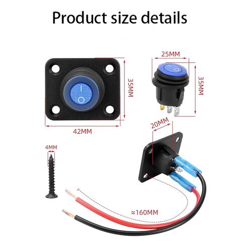 12 فولت 20 أمبير مقاوم للماء أزرق مستدير مضاء على إيقاف SPST LED مفتاح الروك تبديل لوحة التبديل للسيارات والشاحنات والقوارب، مجموعتان Gytovvvz in Kuwait
