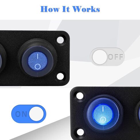 12 فولت 20 أمبير مقاوم للماء أزرق مستدير مضاء على إيقاف SPST LED مفتاح الروك تبديل لوحة التبديل للسيارات والشاحنات والقوارب، مجموعتان Gytovvvz in Kuwait