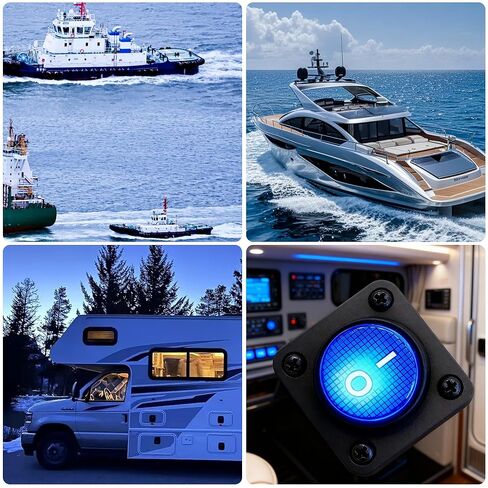 12 فولت 20 أمبير مقاوم للماء أزرق مستدير مضاء على إيقاف SPST LED مفتاح الروك تبديل لوحة التبديل للسيارات والشاحنات والقوارب، مجموعتان Gytovvvz in Kuwait