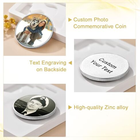 Custom4U شخصية صورة جيب عملة مخصصة صورة نص عملات تذكارية تذكارية جيب رمز هدايا مخصصة للنساء الرجال أبي (صندوق هدية) in Kuwait