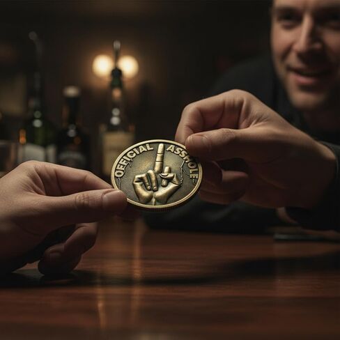 Official Asshole Middle Finger Coin - Zero Fs Given Sarcastic Challenge Token with Leather Keychain, Novelty Rude Desk Decor, Funny White Elephant Retirement Gifts for Him Dad Boss (Antique Gold) in Saudi Arabia