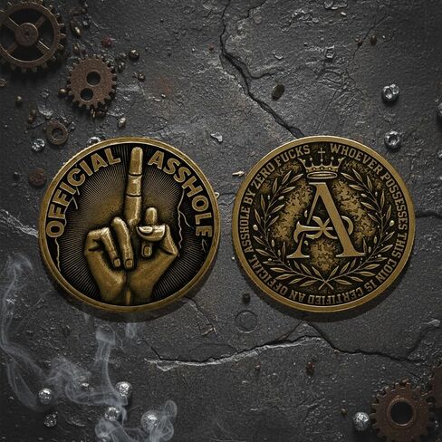 Official Asshole Middle Finger Coin - Zero Fs Given Sarcastic Challenge Token with Leather Keychain, Novelty Rude Desk Decor, Funny White Elephant Retirement Gifts for Him Dad Boss (Antique Gold) in Saudi Arabia