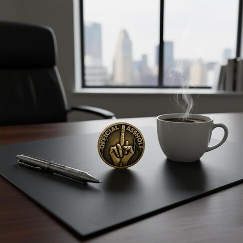 Official Asshole Middle Finger Coin - Zero Fs Given Sarcastic Challenge Token with Leather Keychain, Novelty Rude Desk Decor, Funny White Elephant Retirement Gifts for Him Dad Boss (Antique Gold) in Saudi Arabia