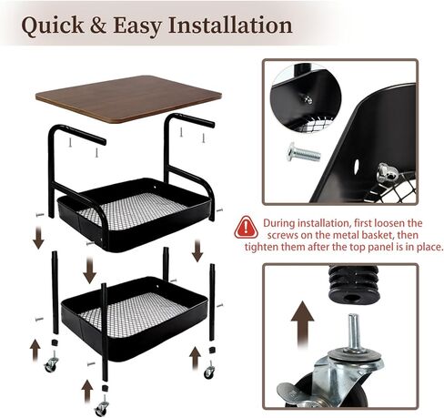 3 Tier Rolling Cart, Utility Cart with Wheels & Wood Table Top, Heavy Duty Metal Rolling Storage Organizer Cart for Kitchen, Office, Bathroom, Living Room, Laundry, Bedroom, Dorm, (Black) in Saudi Arabia
