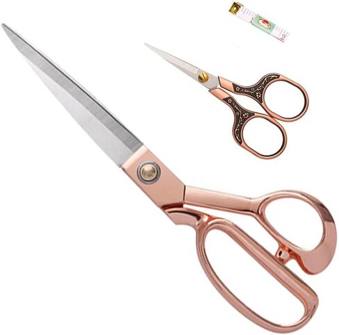 Heavy Duty Tailor Shears Set, Dressmaking Scissors Fabric Scissors Stainless Steel Sharp Shears & Soft-Grip Handle for Cutting Fabric, Clothes, Leather, Denim, Altering, Sewing (Rose Gold) in Saudi Arabia