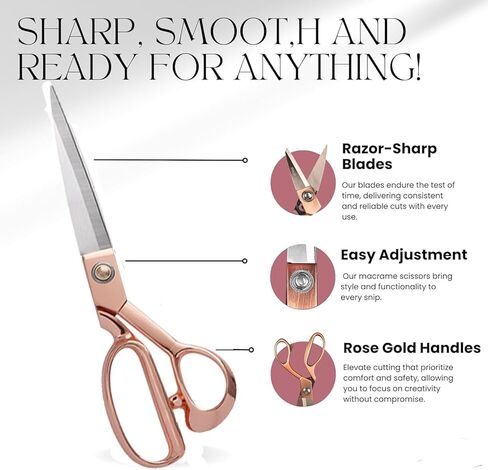 Heavy Duty Tailor Shears Set, Dressmaking Scissors Fabric Scissors Stainless Steel Sharp Shears & Soft-Grip Handle for Cutting Fabric, Clothes, Leather, Denim, Altering, Sewing (Rose Gold) in Saudi Arabia