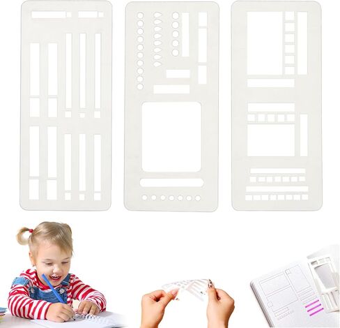 قالب سجل مرن مصنوع يدويًا، استنسل قالب تقويم قابل لإعادة الاستخدام، مجموعة استنسل مخطط يوميات لشبكة النقاط والمذكرات والتقويم والرسم وقوائم المراجعة والتخطيط اليومي (مجموعة من 3 عبوات-C) in Kuwait