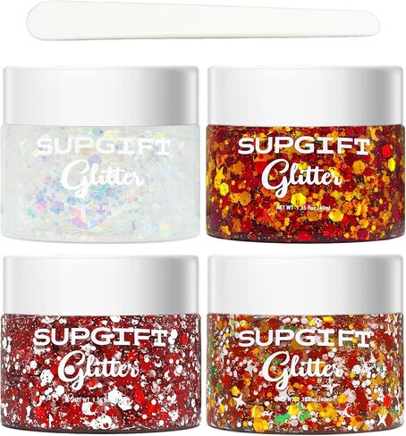 Body Face Glitter Gel SUPGIFT 5 Colors 7.8oz Holographic Chunky Laser Mermaid Liquid Glitter Sequins Glue for Makeup Eyeshadow Hair Nail Slime Craft Resin with Spoon in Saudi Arabia