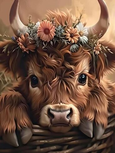 Mosaflare 5D Diamond Painting Kits for Adults, Highland Cow Diamond Art for Beginners, DIY Full Round Drill Paint by Diamonds Dot Gem Art for Adults, Home Wall Decor 12x16 Inch in Saudi Arabia