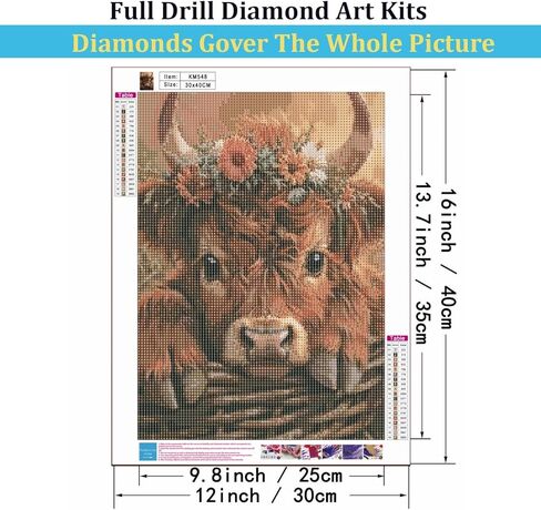 Mosaflare 5D Diamond Painting Kits for Adults, Highland Cow Diamond Art for Beginners, DIY Full Round Drill Paint by Diamonds Dot Gem Art for Adults, Home Wall Decor 12x16 Inch in Saudi Arabia