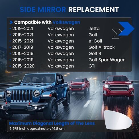 Passenger Right Side Mirror Glass Compatible With Volkswagen VW 2015-2021 Golf Golf GTI 2019-2021 Jetta 2017-2019 Golf Alltrack 2015-2019 Golf R Golf SportWagen Right Side Mirror Convex Glass in Saudi Arabia