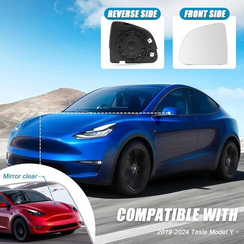 استبدال مجموعة زجاج مرآة ساخنة من جانب السائق لطراز Tesla Y 2019 2020 2021 2022 2023 2024 - زجاج المرايا الخارجية للرؤية الخلفية للجانب الأيسر مع لوحة دعم in Saudi Arabia