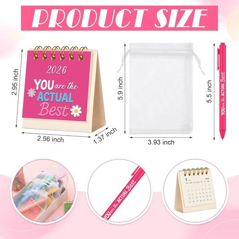 ReliThick 12 Sets 2026 Mini Desk Calendar Gifts Bulk Christmas Employee Appreciation Gifts Small Calendar with Pens Drawstring Bags Present for Coworkers Team Friends Family(Classic Style) in Saudi Arabia