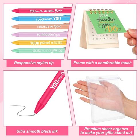 ReliThick 12 Sets 2026 Mini Desk Calendar Gifts Bulk Christmas Employee Appreciation Gifts Small Calendar with Pens Drawstring Bags Present for Coworkers Team Friends Family(Classic Style) in Saudi Arabia