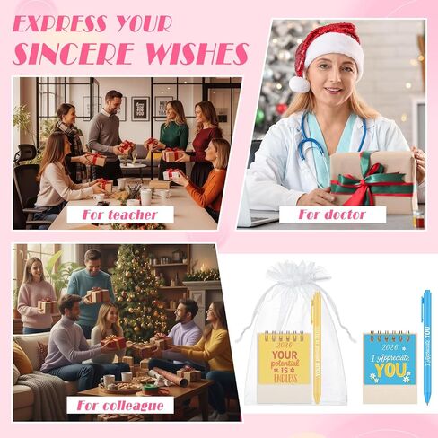 ReliThick 12 Sets 2026 Mini Desk Calendar Gifts Bulk Christmas Employee Appreciation Gifts Small Calendar with Pens Drawstring Bags Present for Coworkers Team Friends Family(Classic Style) in Saudi Arabia