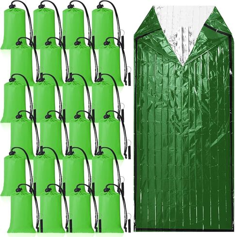 Qunclay 24 Set Emergency Sleeping Bag Survival Bivvy Sack Blanket with Whistles Lightweight Portable Thermal Survival Bag Thick Tent with Hood Extension Nylon Stuff Sack for Camping Hiking Outdoor in Saudi Arabia