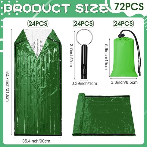 Qunclay 24 Set Emergency Sleeping Bag Survival Bivvy Sack Blanket with Whistles Lightweight Portable Thermal Survival Bag Thick Tent with Hood Extension Nylon Stuff Sack for Camping Hiking Outdoor in Saudi Arabia