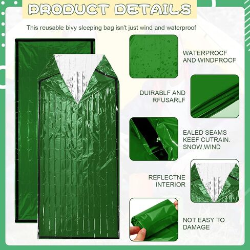 Qunclay 24 Set Emergency Sleeping Bag Survival Bivvy Sack Blanket with Whistles Lightweight Portable Thermal Survival Bag Thick Tent with Hood Extension Nylon Stuff Sack for Camping Hiking Outdoor in Saudi Arabia