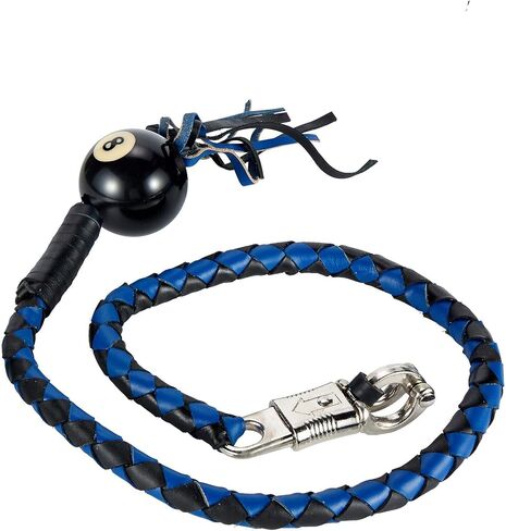 Motorcycle Get Back Whips in different Colors W/Pool Ball. Made of 100% Genuine Leather (Black & Blue W/ 8 Ball) in Saudi Arabia