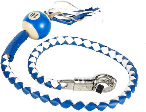 Motorcycle Get Back Whips in different Colors W/Pool Ball. Made of 100% Genuine Leather (Black & Blue W/ 8 Ball) in Saudi Arabia