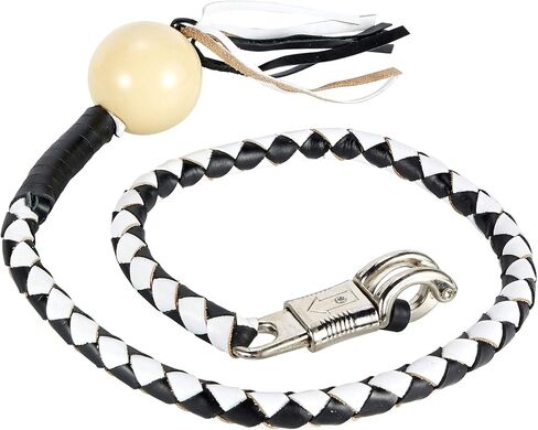 Motorcycle Get Back Whips in different Colors W/Pool Ball. Made of 100% Genuine Leather (Black & Blue W/ 8 Ball) in Saudi Arabia