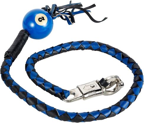 Motorcycle Get Back Whips in different Colors W/Pool Ball. Made of 100% Genuine Leather (Black & Blue W/ 8 Ball) in Saudi Arabia