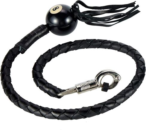 Motorcycle Get Back Whips in different Colors W/Pool Ball. Made of 100% Genuine Leather (Black & Blue W/ 8 Ball) in Saudi Arabia
