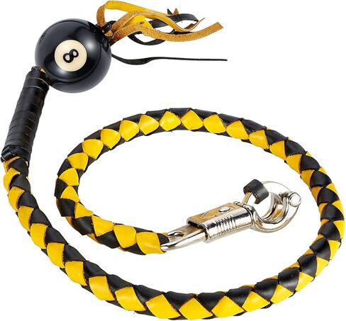 Motorcycle Get Back Whips in different Colors W/Pool Ball. Made of 100% Genuine Leather (Black & Blue W/ 8 Ball) in Saudi Arabia