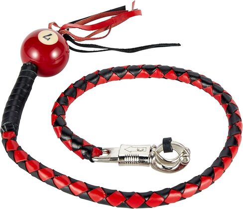 Motorcycle Get Back Whips in different Colors W/Pool Ball. Made of 100% Genuine Leather (Black & Blue W/ 8 Ball) in Saudi Arabia