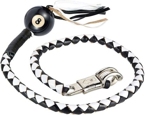 Motorcycle Get Back Whips in different Colors W/Pool Ball. Made of 100% Genuine Leather (Black & Blue W/ 8 Ball) in Saudi Arabia