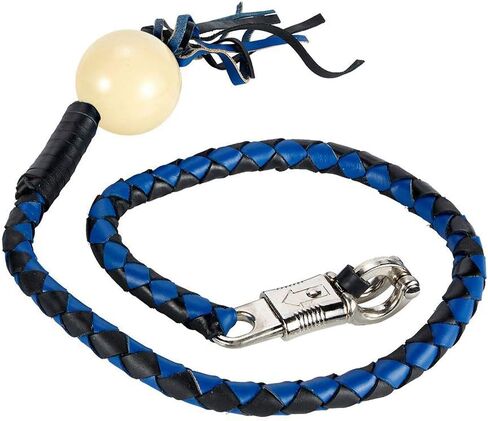 Motorcycle Get Back Whips in different Colors W/Pool Ball. Made of 100% Genuine Leather (Black & Blue W/ 8 Ball) in Saudi Arabia