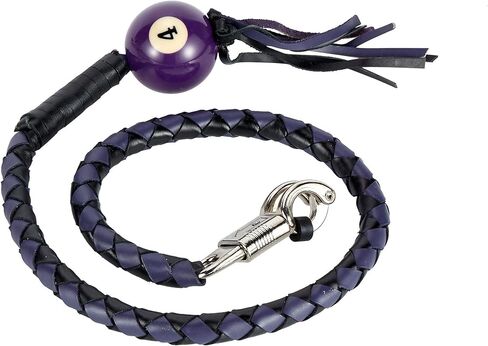 Motorcycle Get Back Whips in different Colors W/Pool Ball. Made of 100% Genuine Leather (Black & Blue W/ 8 Ball) in Saudi Arabia