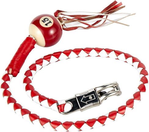Motorcycle Get Back Whips in different Colors W/Pool Ball. Made of 100% Genuine Leather (Black & Blue W/ 8 Ball) in Saudi Arabia