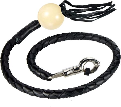 Motorcycle Get Back Whips in different Colors W/Pool Ball. Made of 100% Genuine Leather (Black & Blue W/ 8 Ball) in Saudi Arabia
