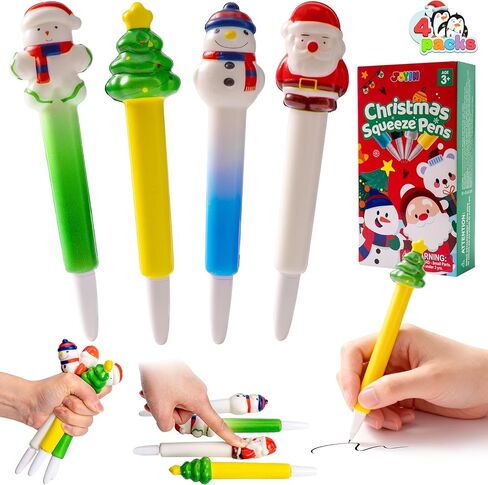 JOYIN 4 قطع من أقلام الضغط لعيد الميلاد للأطفال، قلم حبر جاف لتخفيف التوتر من أجل هدايا حفلات عيد الميلاد، حشوات تخزين عيد الميلاد للطلاب، هدايا جائزة الفصل الدراسي، حشوات حقائب الهدايا in Kuwait