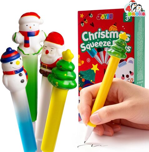 JOYIN 4 قطع من أقلام الضغط لعيد الميلاد للأطفال، قلم حبر جاف لتخفيف التوتر من أجل هدايا حفلات عيد الميلاد، حشوات تخزين عيد الميلاد للطلاب، هدايا جائزة الفصل الدراسي، حشوات حقائب الهدايا in Kuwait