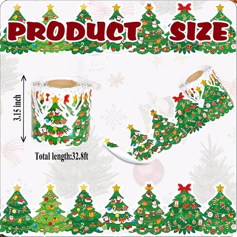 32ft Christmas Trees Bulletin Board Borders, Xmas Die-Cut Bulletin Board Trims Self Adhesive Scalloped Borders Decorations Stickers for School Classroom Office Chalkboard in Saudi Arabia